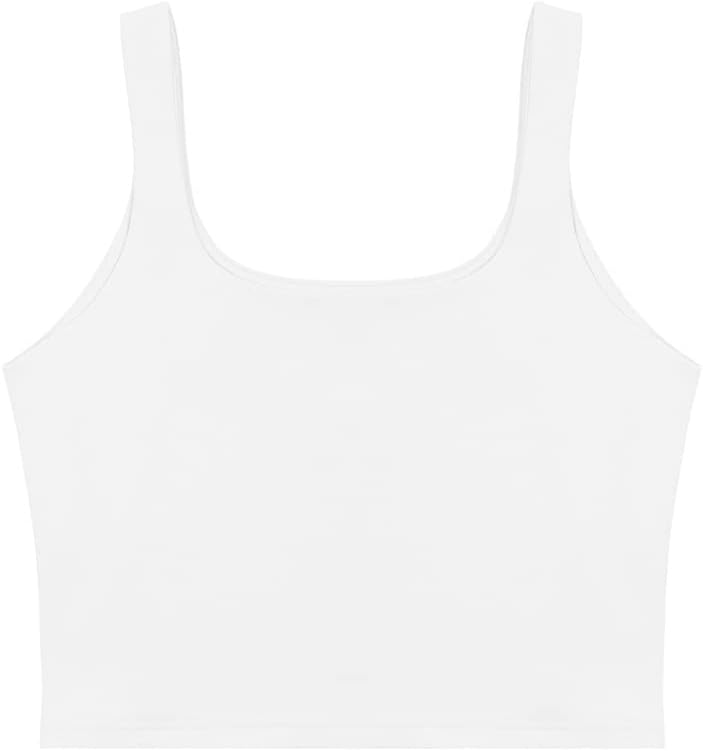 REORIA Women’s Sexy Square Neck Double Lined Seamless Sleeveless Cropped Tank Yoga Crop Basic Tops