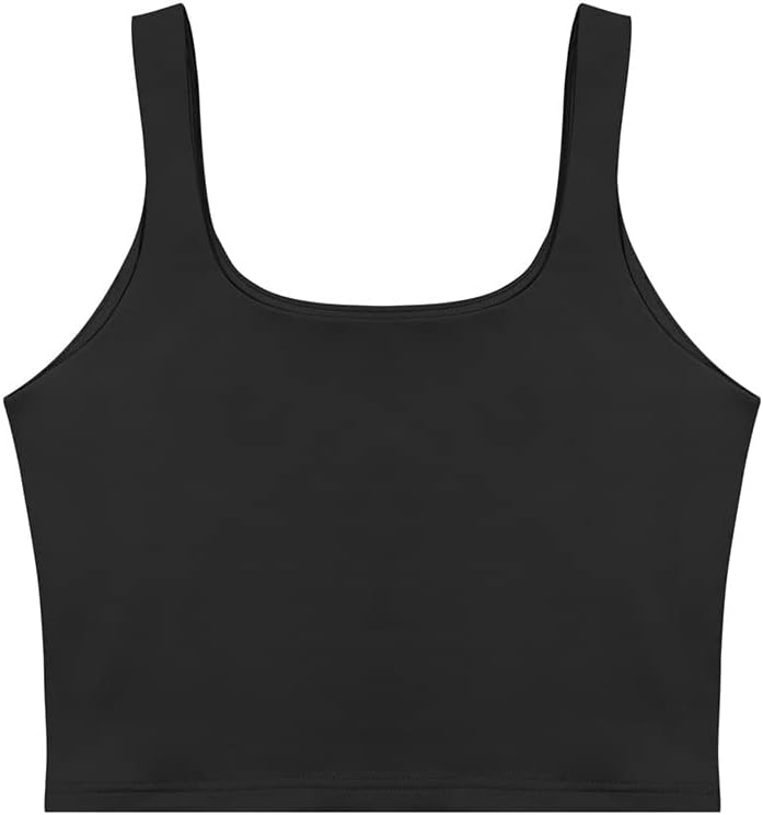 REORIA Women’s Sexy Square Neck Double Lined Seamless Sleeveless Cropped Tank Yoga Crop Basic Tops