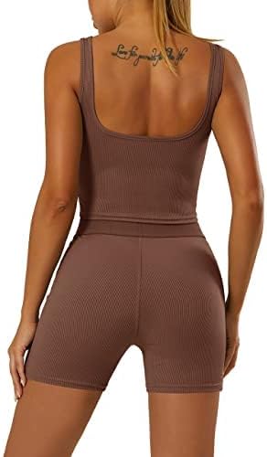 LICOBOD Casual Workout Sets 2 Piece Outfits for Women Ribbed Crop Tank Top High Waist Yoga Leggings Lounge Wear Tracksuit