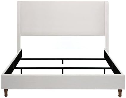 Upholstered Bed Frame King Size, 54" Tall Headboard Wingback Platform Bed Frame for Teens Adults Bedroom Without Wooden Slatst/Box Spring Request/Easy Assembly, Textured Ivory Canvas