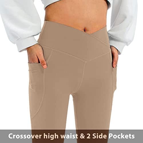 DLOODA Women's Flare Leggings with Pockets Crossover High Waisted Bootcut Yoga Pants Tummy Control Bell Bottom Leggings