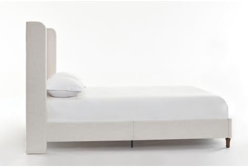 Upholstered Bed Frame Queen Size, 54" Tall Headboard Wingback Upholstered Platform Bed Frame for Bedroom Strong Wood Slats Support/No Box Spring Needed/Easy Assembly, Ivory Chenille