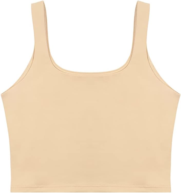 REORIA Women’s Sexy Square Neck Double Lined Seamless Sleeveless Cropped Tank Yoga Crop Basic Tops