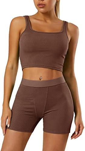 LICOBOD Casual Workout Sets 2 Piece Outfits for Women Ribbed Crop Tank Top High Waist Yoga Leggings Lounge Wear Tracksuit