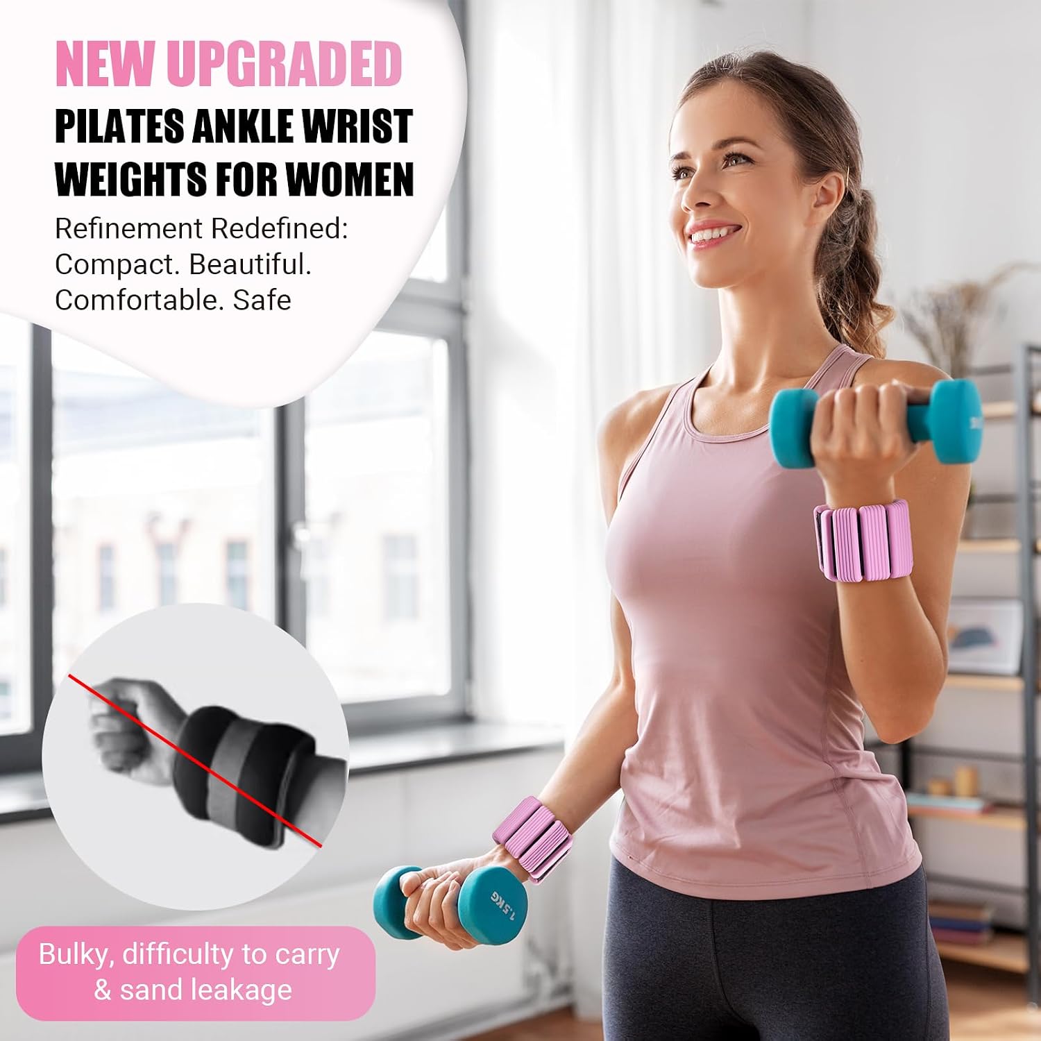 Pilates Wrist Ankle Weight for Women, Adjustable Weight Set of 2