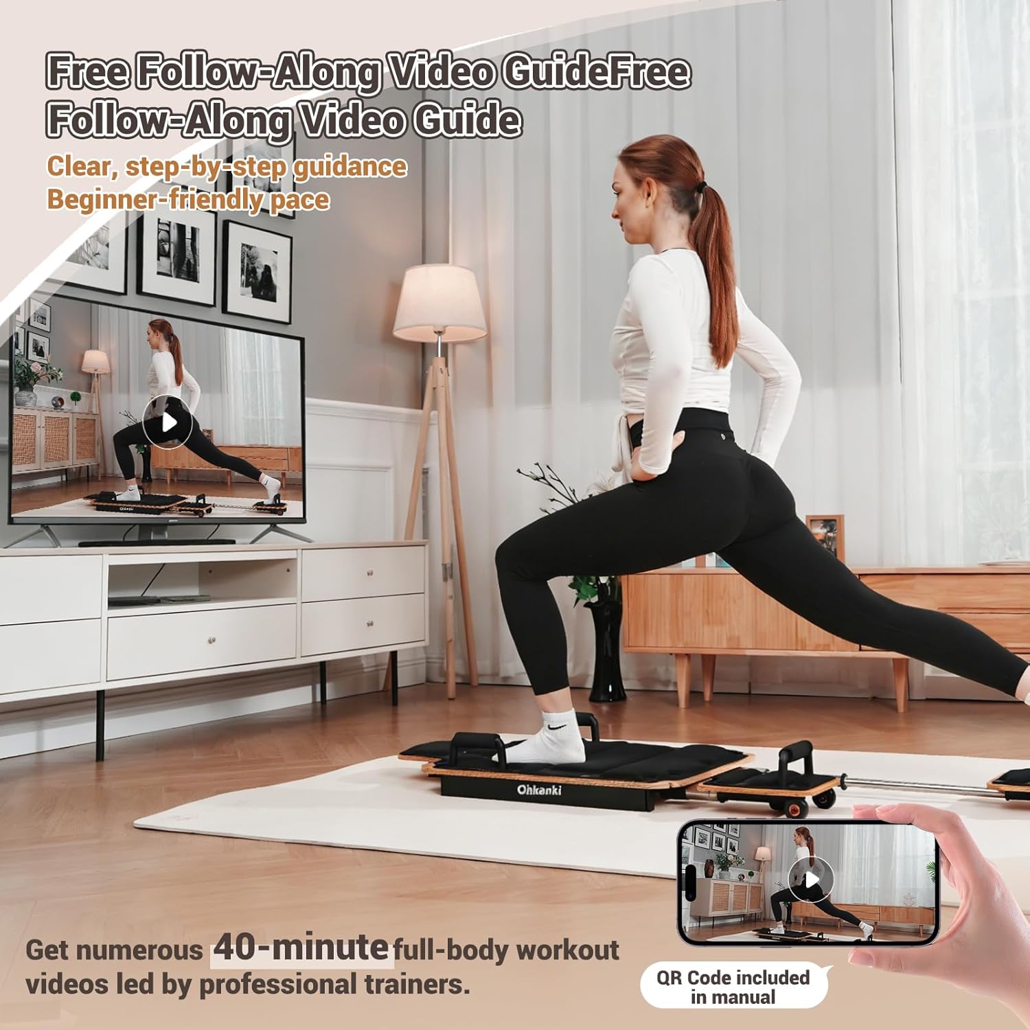 Reformer Pilates Machine,Wooden Pilates Board for Home Workout,5-in-1