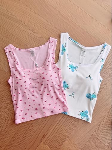 Danysu Women Rib Tank Top Padded Workout Top Square Neck Crop Tank Fitted Basic Cami Tops