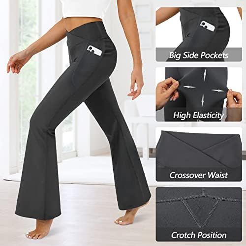 DLOODA Women's Flare Leggings with Pockets Crossover High Waisted Bootcut Yoga Pants Tummy Control Bell Bottom Leggings