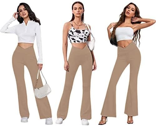 DLOODA Women's Flare Leggings with Pockets Crossover High Waisted Bootcut Yoga Pants Tummy Control Bell Bottom Leggings
