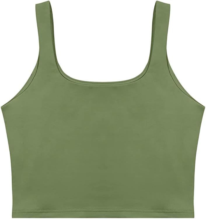 REORIA Women’s Sexy Square Neck Double Lined Seamless Sleeveless Cropped Tank Yoga Crop Basic Tops