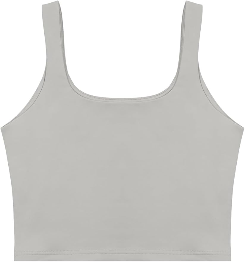 REORIA Women’s Sexy Square Neck Double Lined Seamless Sleeveless Cropped Tank Yoga Crop Basic Tops