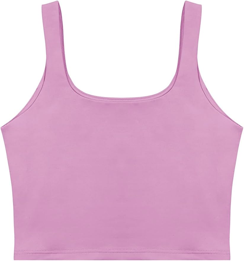 REORIA Women’s Sexy Square Neck Double Lined Seamless Sleeveless Cropped Tank Yoga Crop Basic Tops
