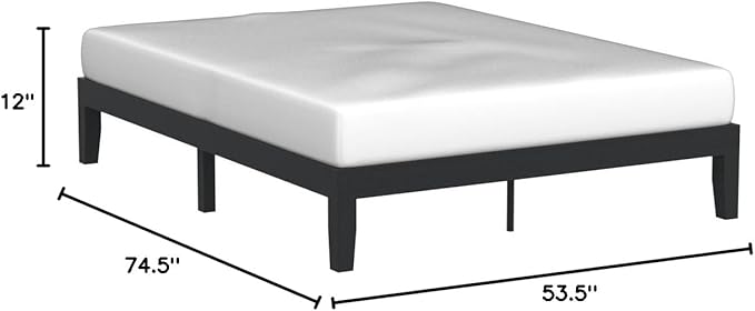 Mellow Naturalista Classic 12 Inch Solid Wood Platform Bed with Wooden Slats, Full, Black