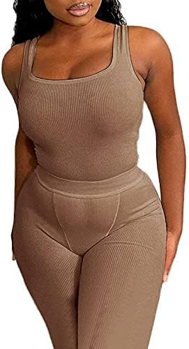 LICOBOD Casual Workout Sets 2 Piece Outfits for Women Ribbed Crop Tank Top High Waist Yoga Leggings Lounge Wear Tracksuit