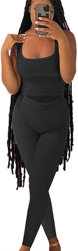 LICOBOD Casual Workout Sets 2 Piece Outfits for Women Ribbed Crop Tank Top High Waist Yoga Leggings Lounge Wear Tracksuit