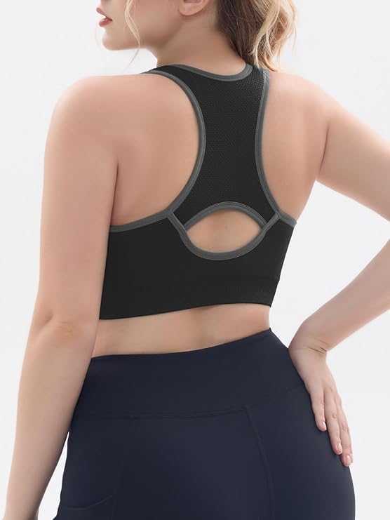 FITTIN Racerback Sports Bras for Women - Padded Comfortable Seamless Support for Yoga Workout Gym - for Plus Size Large Bust
