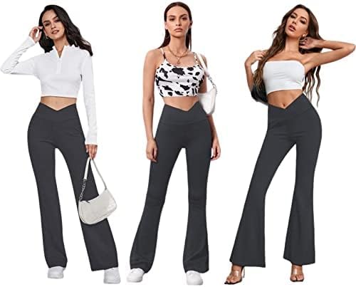 DLOODA Women's Flare Leggings with Pockets Crossover High Waisted Bootcut Yoga Pants Tummy Control Bell Bottom Leggings