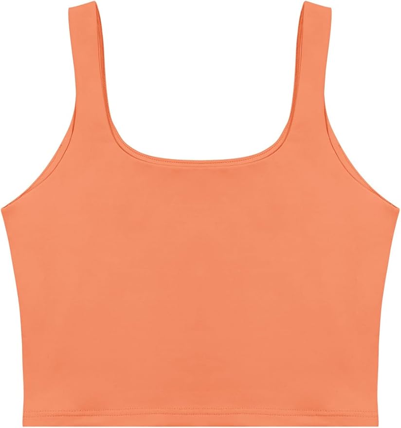 REORIA Women’s Sexy Square Neck Double Lined Seamless Sleeveless Cropped Tank Yoga Crop Basic Tops