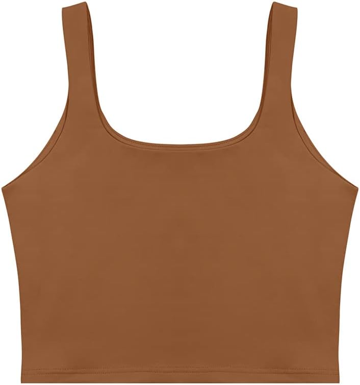REORIA Women’s Sexy Square Neck Double Lined Seamless Sleeveless Cropped Tank Yoga Crop Basic Tops