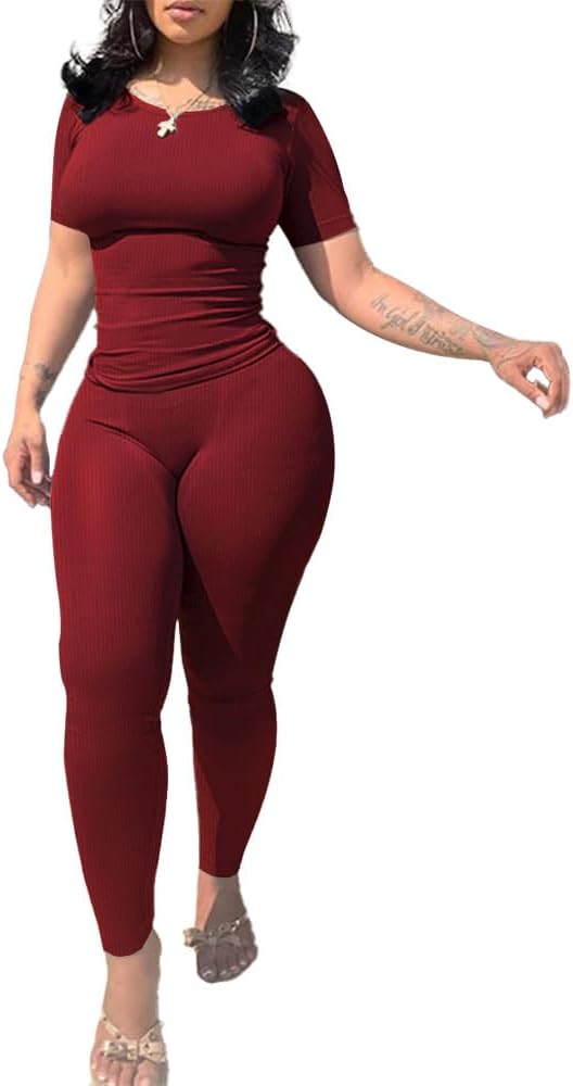 Nimsruc Two Piece Outfits For Women Summer Casual Short Sleeve Jogging Suits