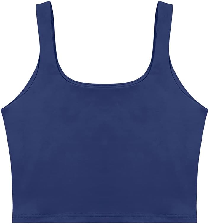 REORIA Women’s Sexy Square Neck Double Lined Seamless Sleeveless Cropped Tank Yoga Crop Basic Tops