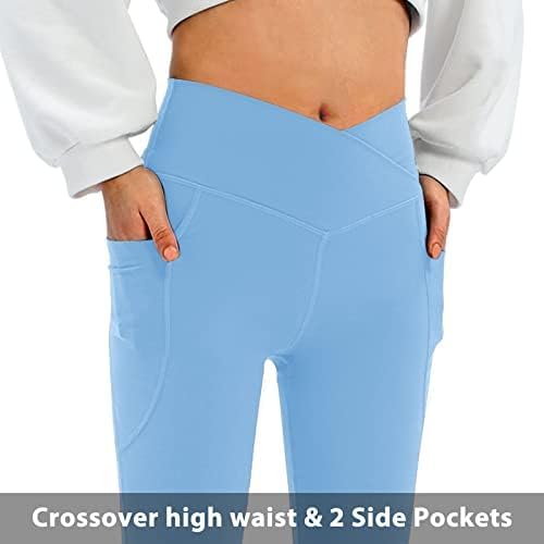 DLOODA Women's Flare Leggings with Pockets Crossover High Waisted Bootcut Yoga Pants Tummy Control Bell Bottom Leggings
