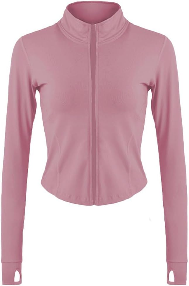 Lviefent Womens Lightweight Full Zip Running Track Jacket Workout Slim Fit Yoga Sportwear with Thumb Holes