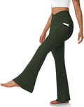 DLOODA Women's Flare Leggings with Pockets Crossover High Waisted Bootcut Yoga Pants Tummy Control Bell Bottom Leggings