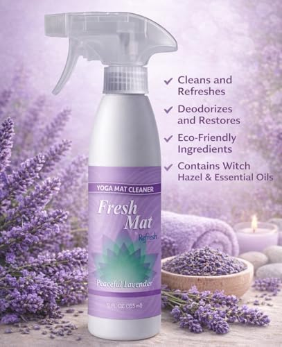 Fresh Mat Yoga Mat Cleaner Spray - Natural Deodorizing Cleaner for Yoga Mats & Fitness Equipment - No-Rinse, Residue-Free Formula with Witch Hazel & Essential Oil, Peaceful Lavender (24 fl oz).