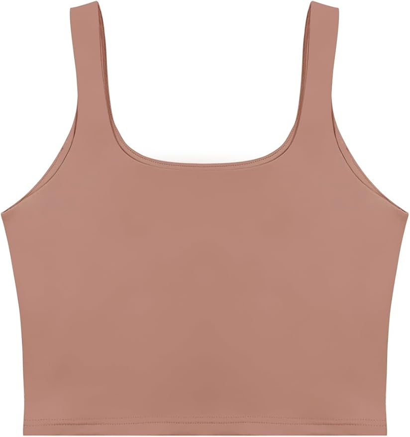 REORIA Women’s Sexy Square Neck Double Lined Seamless Sleeveless Cropped Tank Yoga Crop Basic Tops