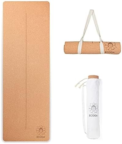 Premium Cork Yoga Mat With Alignment Marks - 5mm Thick Non Slip Hot Yoga Mat - Eco-friendly Non Toxic - Includes Strap and Bag