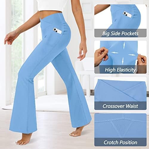 DLOODA Women's Flare Leggings with Pockets Crossover High Waisted Bootcut Yoga Pants Tummy Control Bell Bottom Leggings