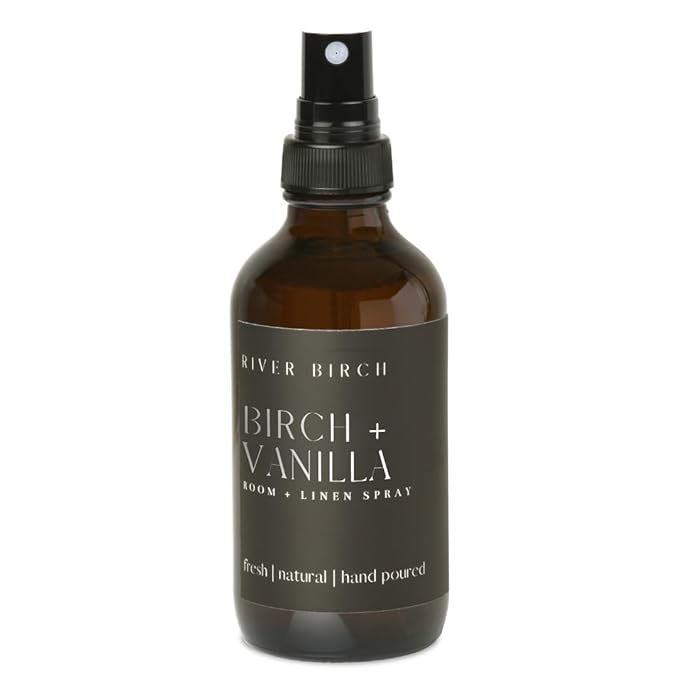 River Birch Birch + Vanilla Scented Linen and Room Spray | Home Fragrance | 4 oz Glass Amber Bottle | Luxury Signature Scent | Handmade in Texas