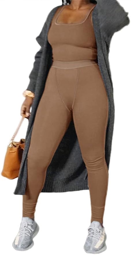 LICOBOD Casual Workout Sets 2 Piece Outfits for Women Ribbed Crop Tank Top High Waist Yoga Leggings Lounge Wear Tracksuit