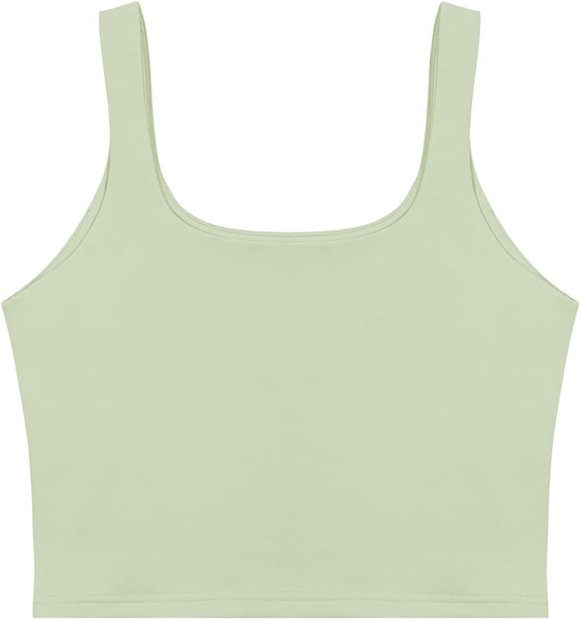REORIA Women’s Sexy Square Neck Double Lined Seamless Sleeveless Cropped Tank Yoga Crop Basic Tops