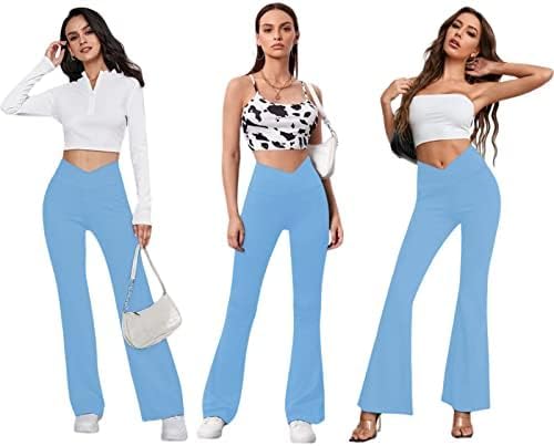 DLOODA Women's Flare Leggings with Pockets Crossover High Waisted Bootcut Yoga Pants Tummy Control Bell Bottom Leggings