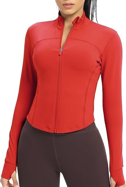 Women BBL Jacket Full Zip UP Workout Athletic Cropped Jacket wIth Thumb Holes Running Yoga Sportswear