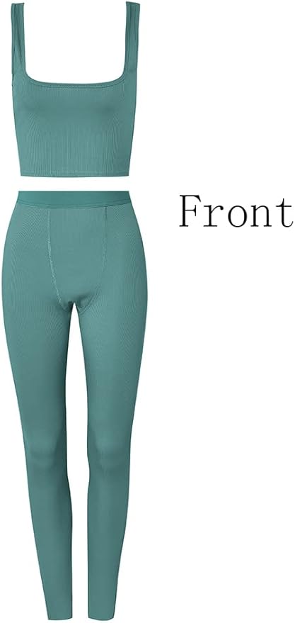 LICOBOD Casual Workout Sets 2 Piece Outfits for Women Ribbed Crop Tank Top High Waist Yoga Leggings Lounge Wear Tracksuit