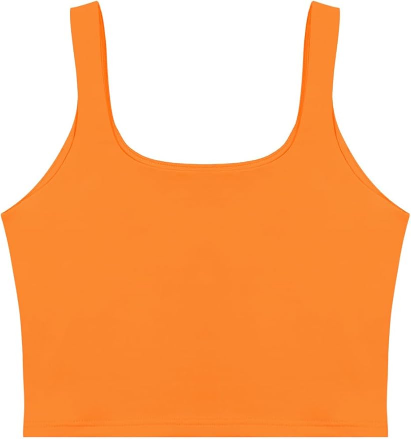 REORIA Women’s Sexy Square Neck Double Lined Seamless Sleeveless Cropped Tank Yoga Crop Basic Tops
