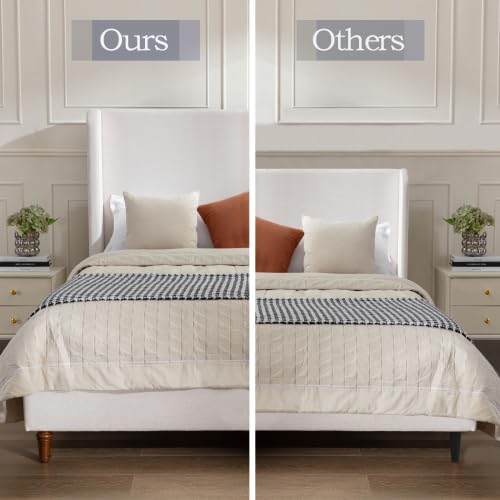 Upholstered Bed Frame King Size, 54" Tall Headboard Wingback Platform Bed Frame for Teens Adults Bedroom Without Wooden Slatst/Box Spring Request/Easy Assembly, Textured Ivory Canvas