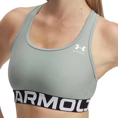 Under Armour Womens HeatGear Authentics Mid Impact Branded Sports Bra