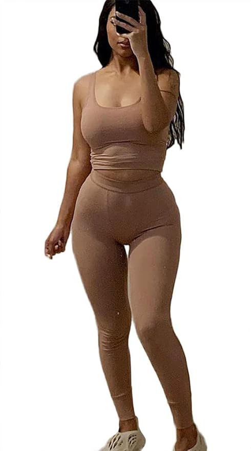 LICOBOD Casual Workout Sets 2 Piece Outfits for Women Ribbed Crop Tank Top High Waist Yoga Leggings Lounge Wear Tracksuit