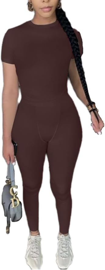 AYWA Two Piece Outfits for Women Fitted Crew Neck T-shirt High Waist Leggings Biker Shorts Matching Sets Streetwear