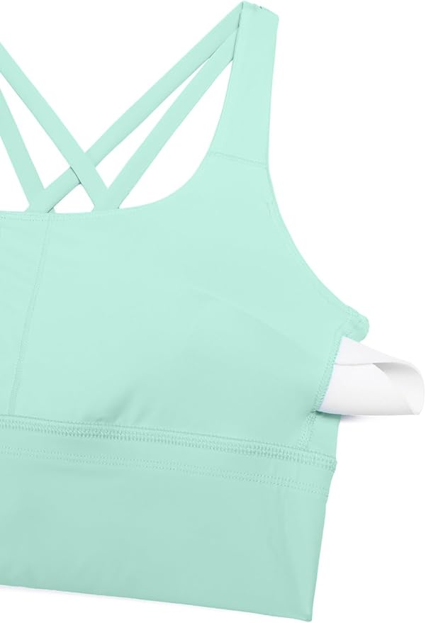 CRZ YOGA Naked Feeling Strappy Longline Sports Bras for Women - Medium Impact Criss Cross Yoga Padded Workout Crop Top