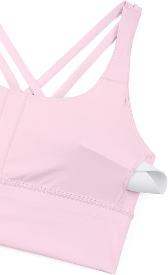 CRZ YOGA Naked Feeling Strappy Longline Sports Bras for Women - Medium Impact Criss Cross Yoga Padded Workout Crop Top