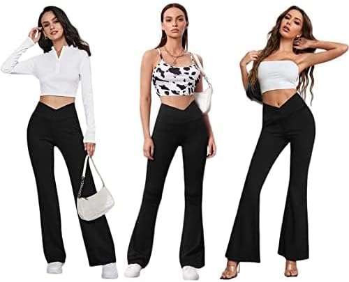 DLOODA Women's Flare Leggings with Pockets Crossover High Waisted Bootcut Yoga Pants Tummy Control Bell Bottom Leggings