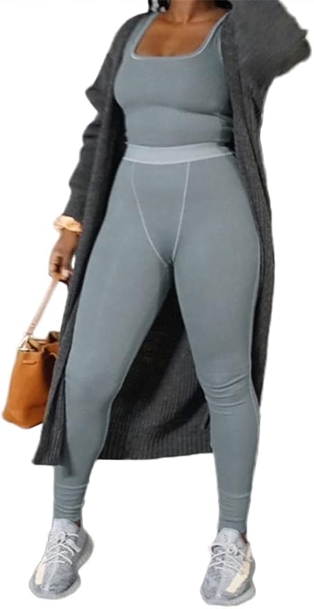 LICOBOD Casual Workout Sets 2 Piece Outfits for Women Ribbed Crop Tank Top High Waist Yoga Leggings Lounge Wear Tracksuit