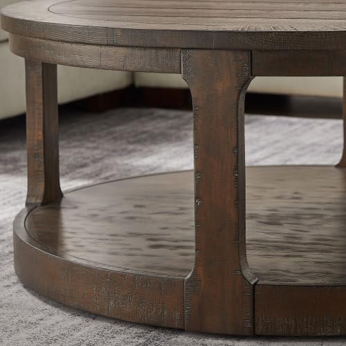40" Round Wood Coffee Table, 2 Tier Modern Center Table with Roller Wheels,Solid Wood+MDF, Easy Assembly, Accent Table for Living Room, Apartment, Small Space.(Dark Brown)