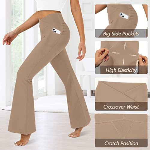 DLOODA Women's Flare Leggings with Pockets Crossover High Waisted Bootcut Yoga Pants Tummy Control Bell Bottom Leggings