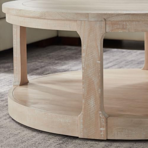 40" Round Wood Coffee Table, 2 Tier Modern Center Table with Roller Wheels,Solid Wood+MDF, Easy Assembly, Accent Table for Living Room, Apartment, Small Space.(Oak)